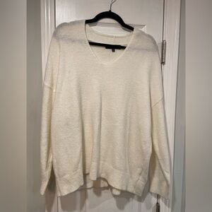 NWOT Rachel Roy Cream Fuzzy V Neck Long Sleeve Pullover Sweater Size 1X